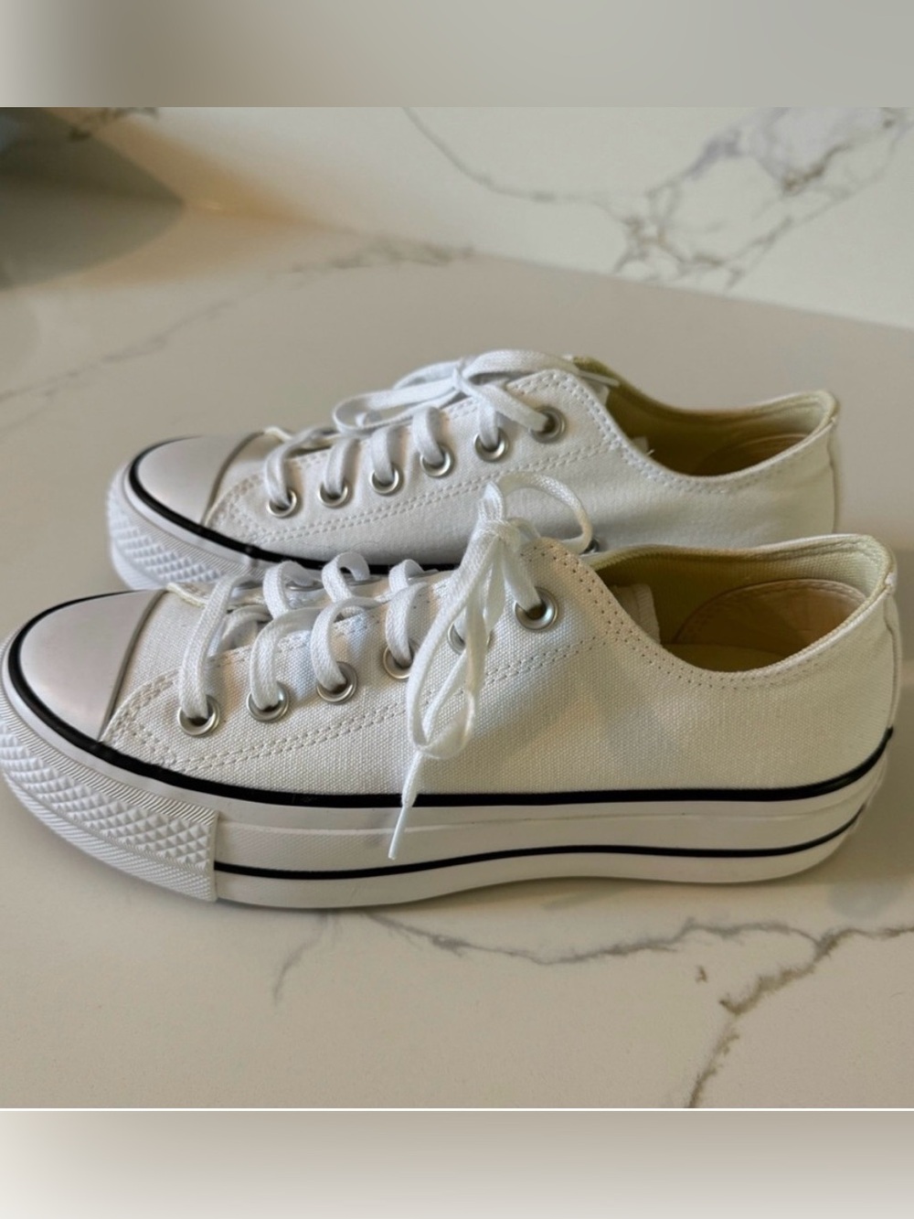 Converse White Low-Top Kids Canvas Sneakers with Black Stripe